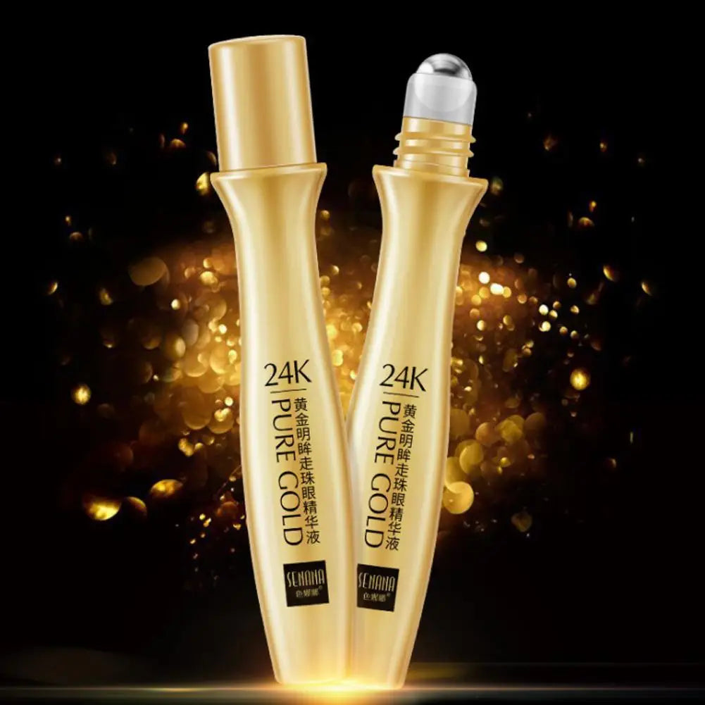 24K Gold Brightening Eye Roller Cream - Hydrating Serum for Dark Circles and Puffiness, 15ml