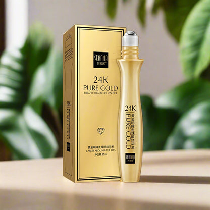 24K Gold Brightening Eye Roller Cream - Hydrating Serum for Dark Circles and Puffiness, 15ml